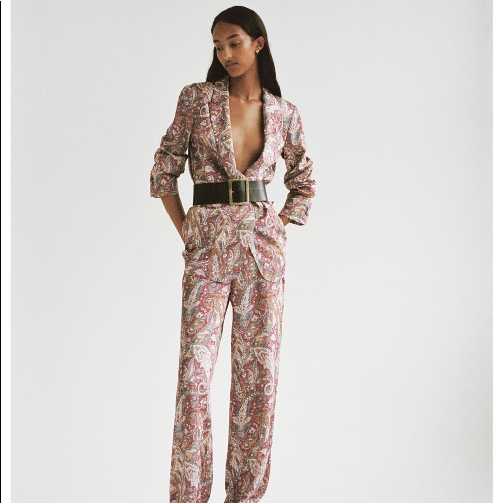 PRINTED BLAZER WITH PRINTED WIDE LEG PANTS